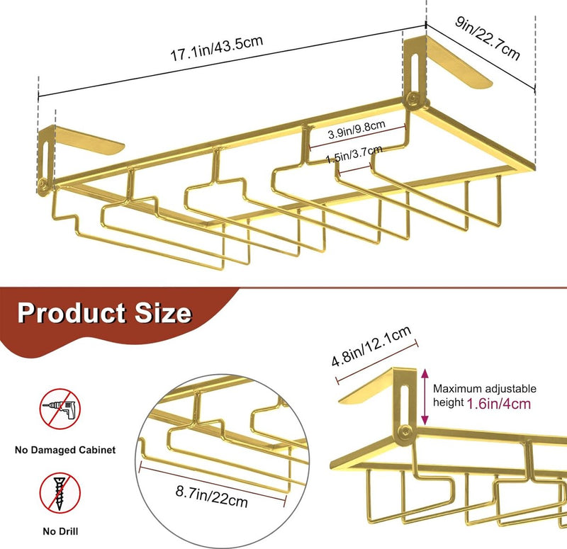 Wijnglashouder, glazen houder van metaal, creatieve hartvormige wijnglazen, opberghouder onder kast, kledinghanger, stemware display, standaard met schroeven voor bartoons, keukens (goud 4)