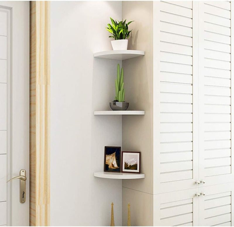 Moderne hoekwandplank, wandgemonteerde opbergplank, houten zwevende boekenplanken, waaiervormige muurverdeler, displayplank voor slaapkamer, woonkamer, woondecoratie, 3 stuks (wit)