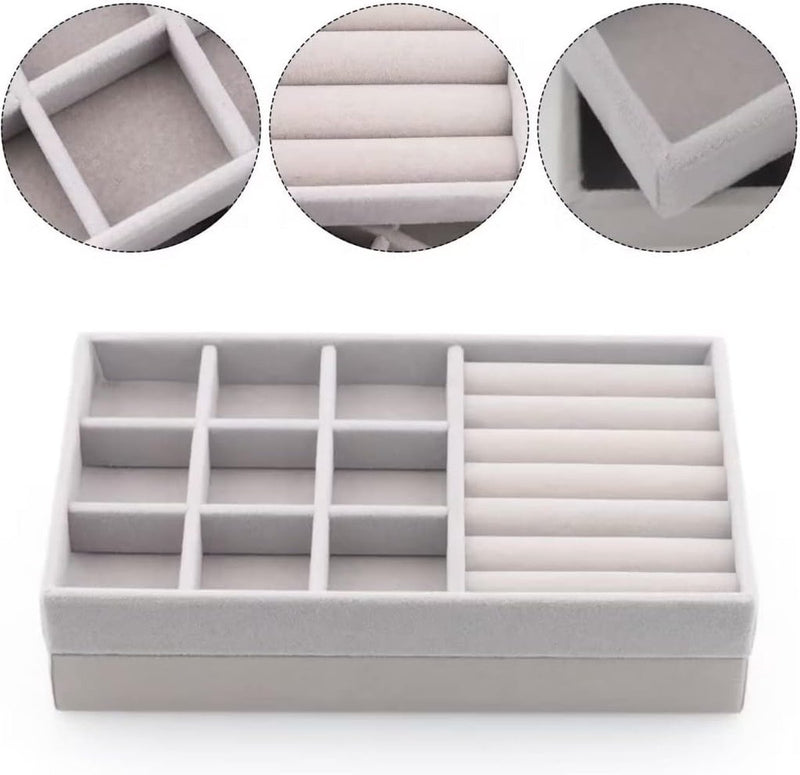 Sieradenbakjes, 2 stuks sieradenopberglades, fluwelen stapelbare sieradenlade-organizer, sieradenorganisatoren voor sieraden, oorbellen, armbanden, ringenopslag voor dames en meisjes