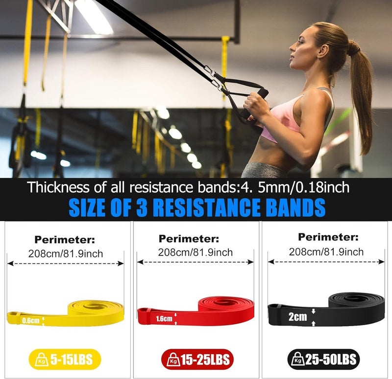 Weerstandsbanden, fitnessbanden met 3 weerstandsniveaus, weerstandsbanden met deuranker en handgrepen, fitnessbanden voor fitness/yoga/krachttraining voor mannen en vrouwen