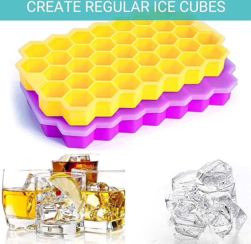 Siliconen ijsblokjeshouder, 2 stuks, ijsblokjeshouder, siliconen mal, 74 vakken met deksel, ijsblokjeshouder, BPA-vrij, duurzaam, vaatwasmachinebestendig voor familie, feesten en bars