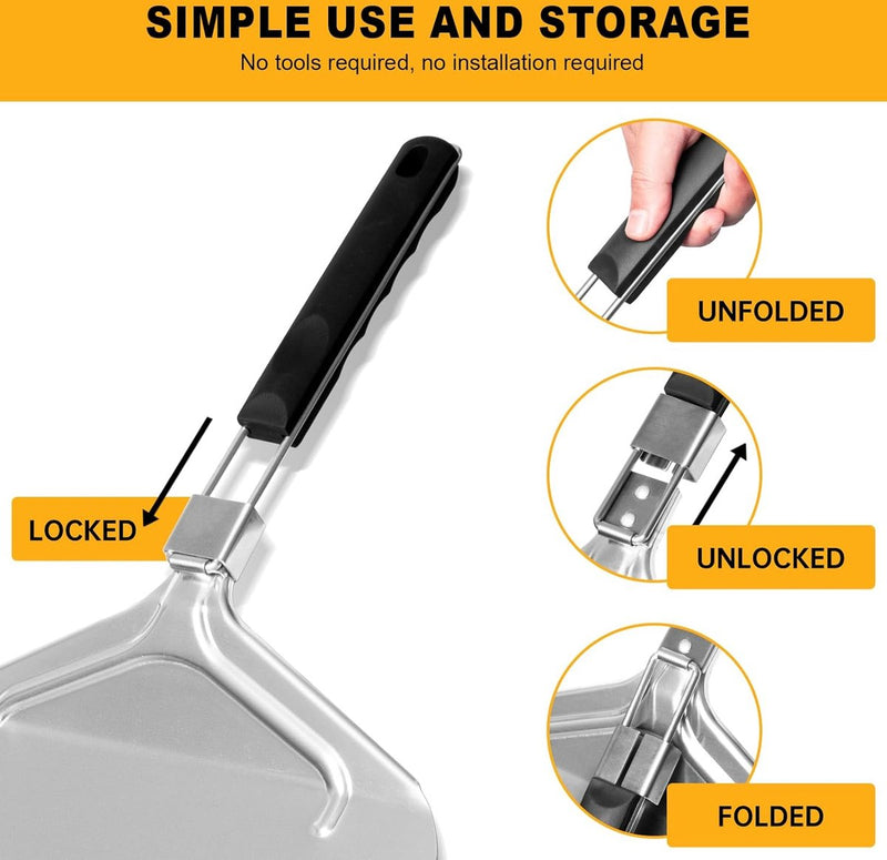 Pizzaschep 12 inch met praktisch inklapbaar handvat, pizzaschep aluminium, pizzaschep voor grill, oven, pizzasteen