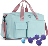 35L sporttas voor dames, opvouwbare reistas met schoenenvak en natvak, waterafstotende weekendtas, gymreistas, handbagage, trainingstas voor dames, heren, groen en roze
