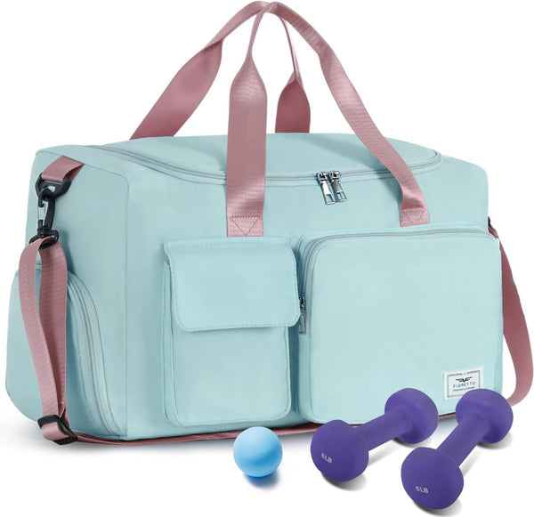 35L sporttas voor dames, opvouwbare reistas met schoenenvak en natvak, waterafstotende weekendtas, gymreistas, handbagage, trainingstas voor dames, heren, groen en roze