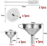 Trechterset voor levensmiddelen, 2 stuks trechter roestvrij staal 304 (klein, groot) en filter, 5 inch keukentrechter met afneembare zeef en buisborstel