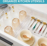 Kunststof ladeverdeler, verstelbaar, set van 8 (30,99 - 55,12 cm), transparante ladeverdeler, lade-organizer voor keukenopslag, slaapkamer, commode, met dubbelzijdig plakband