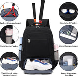 Tennisrugzak, tennistas voor heren en dames, tennistas voor 2 rackets, badmintonsquash, pickleball paddle-ballen