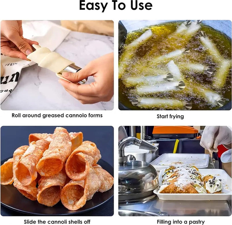 Cannoli-bakvormen, cannoli-buizen, 12,5 cm grote roestvrijstalen kanoli-vormen, anti-aanbaklaag, voor croissant-schelpcrème, vorm met reinigingsborstel