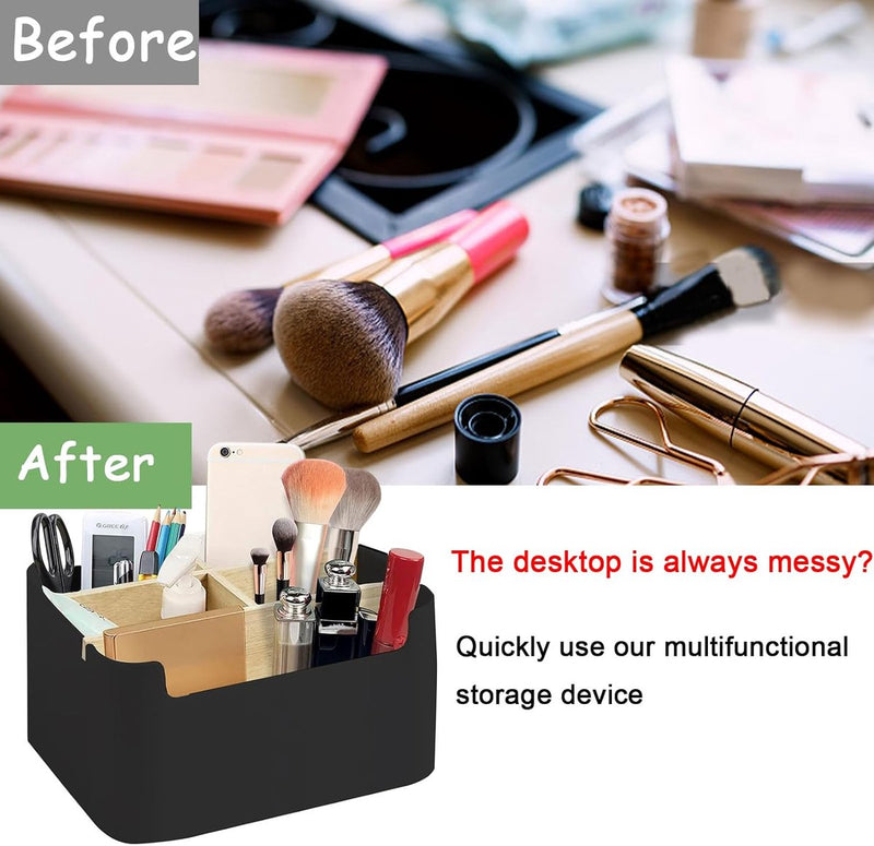 Houten desktoppen, 5 vakken, houten bureau-organizer, bureau-afstandsbedieninghouder met afneembare vakken, houten bureau-opbergdoos, multifunctionele opbergdoos voor kantoor, school en huishouden (B)