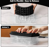 Siliconen ijsblokjeshouder van levensmiddelenkwaliteit, ijsblokjeshouder met deksel en container, BPA-vrij, 36 compartimenten, ijsblokjeshouder voor gekoelde dranken en whisky, met zwarte lepel