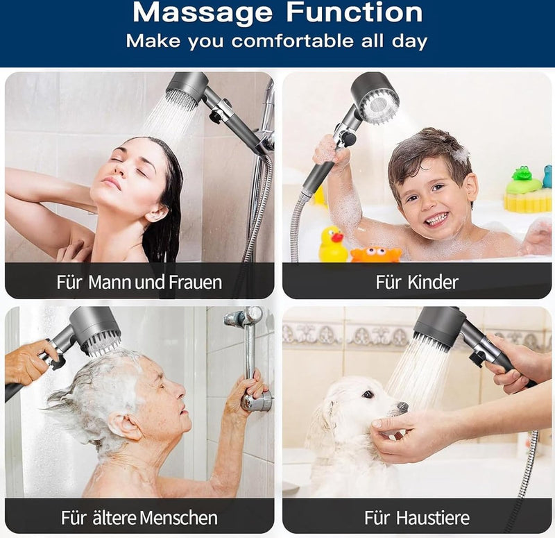 Multifunctionele hogedrukdouchekop, drukverhogende handdouche douchekop met schakelaar, hogedrukdouchekop met filter en verstelbare douchekop met 3 straalsoorten, waterslot-douchekop met één knop
