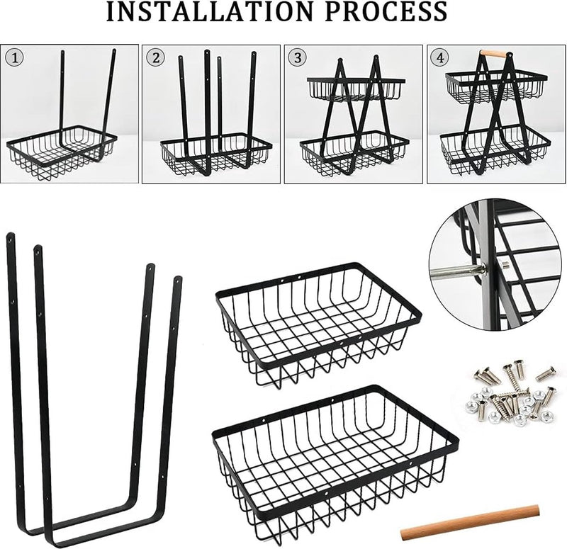 Fruitstandaard 2-laags fruitmand, fruitschaalhouder Metalen fruitmanden Fruitschaal Groenteplank, verwijderbare fruithouder Opslag voor keuken, fruitgroentebroodsnacksmand voor keukenkantoor