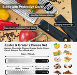 Zester, schaafrasp - kaasrasp, Parmezaanse rasp, citroenrasp - keukenrasp van roestvrij staal met beschermende afdekking en siliconen handvat | grijs (set van 2)