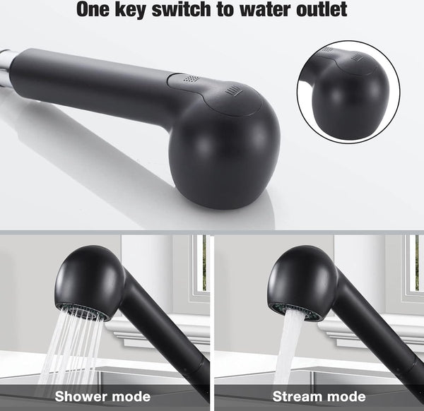 Keukenkraan, uittrekbaar, zwart, 360 graden draaibare waterkraan keuken, armatuur keuken met 2 wateruitlaatmodi, eengreepsmengkraan wastafelarmatuur