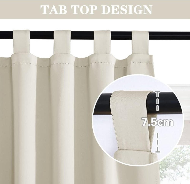 gordijnen keuken modern lusgordijn set van 2 H 145 x B 140 cm raamgordijnen met lussen gordijn ondoorzichtig keukengordijnen black-out Curtain, lichtbeige