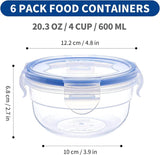 6 PACK 600ML voedselbewaarcontainers met deksel klein, slakommenset, maaltijdbereiding, fruitschaal, ijscontainer voor ijs, dessertkommen, plastic kom, diepvriescontainers klein