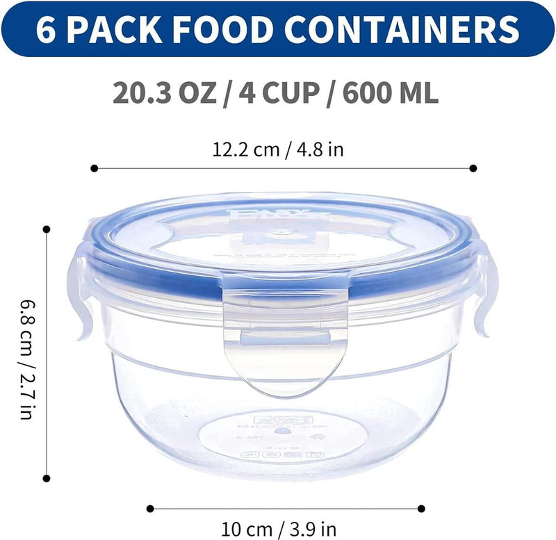 6 PACK 600ML voedselbewaarcontainers met deksel klein, slakommenset, maaltijdbereiding, fruitschaal, ijscontainer voor ijs, dessertkommen, plastic kom, diepvriescontainers klein