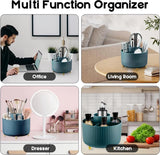 Bureau-organizer, 360 ° roterende kantoororganisator, pennenhouder, multifunctionele bureau-organizer, pennenorganizer met grote capaciteit voor potlood, mapclips (marineblauw)
