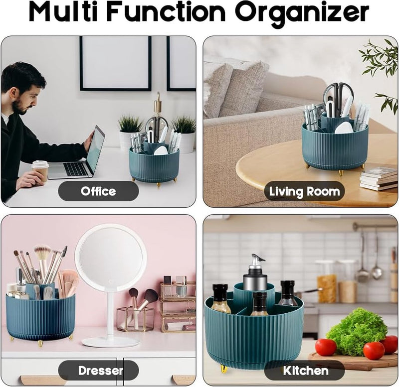 Bureau-organizer, 360 ° roterende kantoororganisator, pennenhouder, multifunctionele bureau-organizer, pennenorganizer met grote capaciteit voor potlood, mapclips (marineblauw)