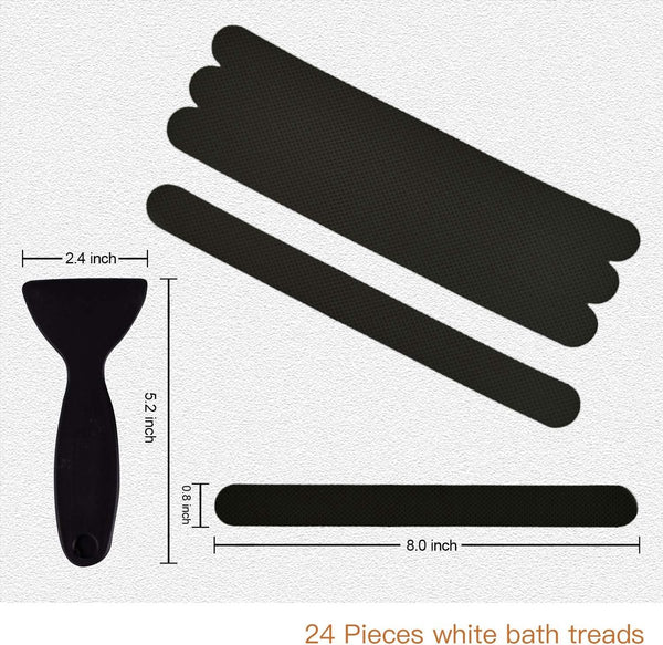 antislipstickers, 24 stuks, veiligheidsstrips voor badkuip, zelfklevende stickers met premium schraper voor badkuip, douche, trap (zwart)