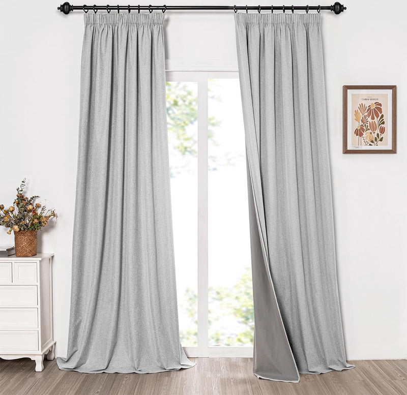 Ondoorzichtige gordijnen met ruchesband, thermische gordijnen voor slaapkamers, bescherming tegen kou, verduistering, hoogte 245 x breedte 140 cm, lichtgrijs, set van 2