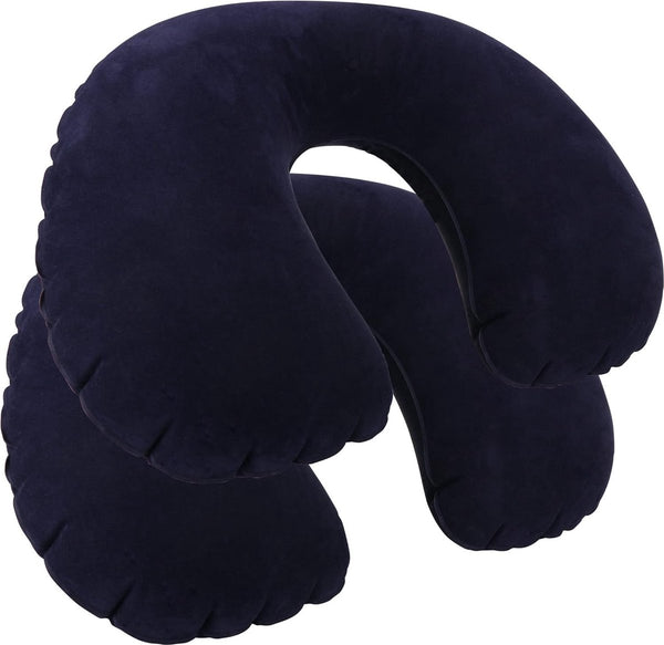 2 x opblaasbaar neksteunkussen, praktisch nekkussentje om op te blazen, ideaal reiskussen voor onderweg (rond, 2 stuks, donkerblauw)