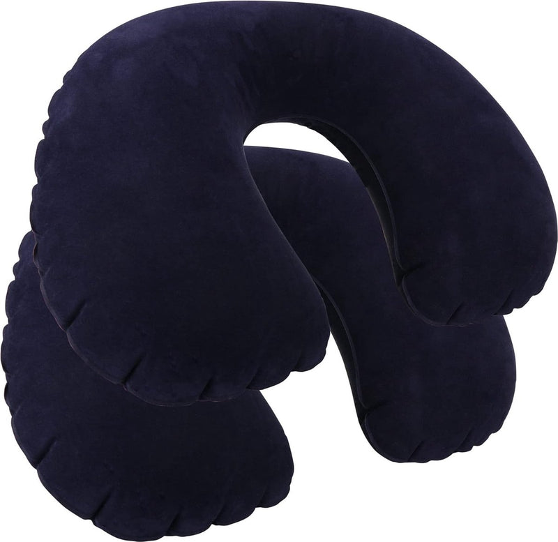 2 x opblaasbaar neksteunkussen, praktisch nekkussentje om op te blazen, ideaal reiskussen voor onderweg (rond, 2 stuks, donkerblauw)