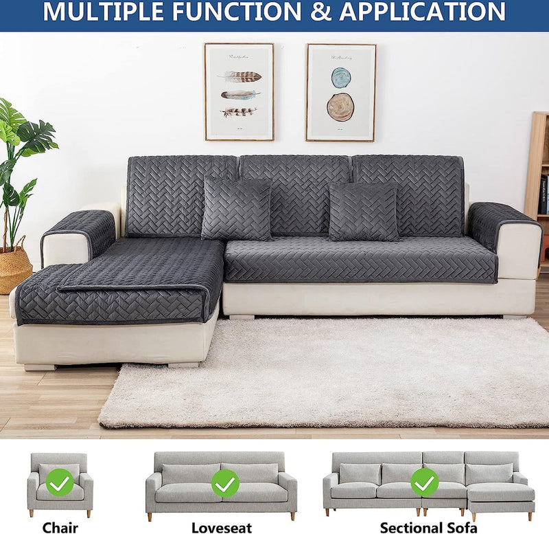 Bankhoes, bankovertrek 3-zits, anti-slip bankhoes voor L-vorm, chaise longue, hoekbank, 2-zits, beschermer, woonkamer, stoel, honden, huisdieren, donkergrijs, 90 x 90 cm (slechts 1 stuks)
