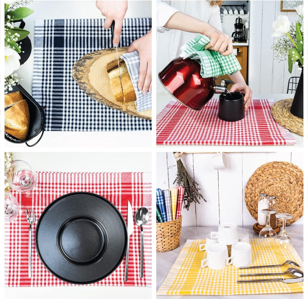 Set van 10 premium theedoeken, geruit, 100% katoen, 45 x 65 cm & ophanghaakjes, Öko-Tex-standaard 100, keukendoeken, pluisvrij en modern, vintage keukenhanddoeken, grijs