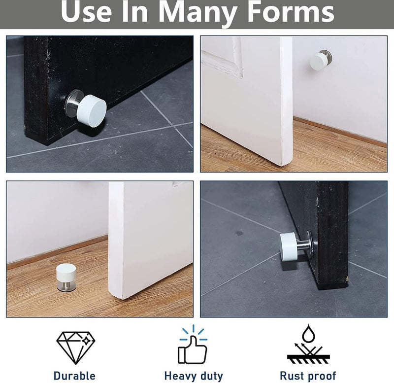Deurstopper voor aan de muur, 2 stuks, zelfklevende deurstopper, afstandhouders voor muur, roestvrij staal, 3,57 x 1,65 cm, dubbele deurstopper met geluiddemper (wit)