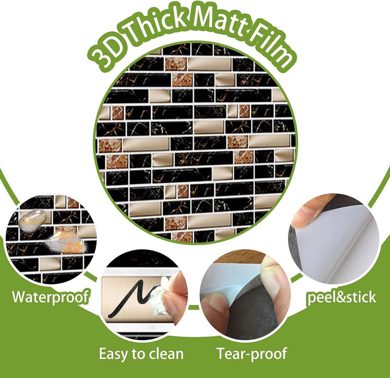Tegelstickers mozaïek wandtegels muursticker zelfklevende decoratieve tegelstickers voor keuken badkamer, peel en stick 27 stuks (10 x 20 cm)