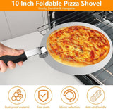 Pizzaschuiver, roestvrij staal, diameter 25 cm, pizzaschep, inklapbaar, houten handvat, pizzaschep, schuiver, geperforeerde pizzaschep met poetsdoek voor pizza, Flammkuchen, brood