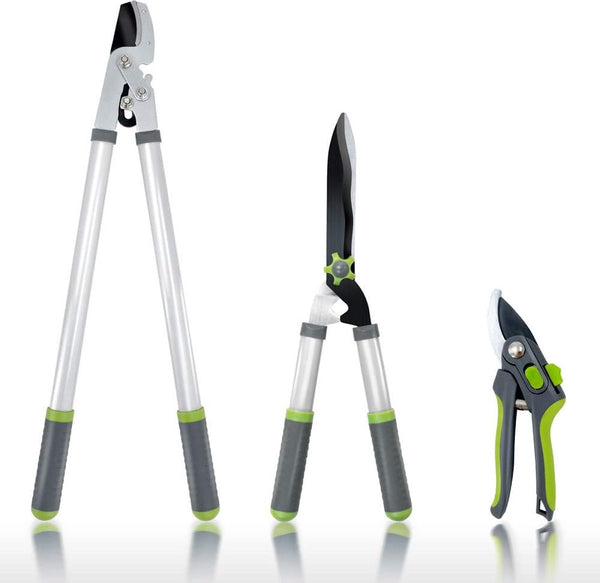Tuinschaarset, 3 stuks, scherpe takkenschaar, 72 cm, professionele heggenschaar 58 cm, bypass-boomschaar