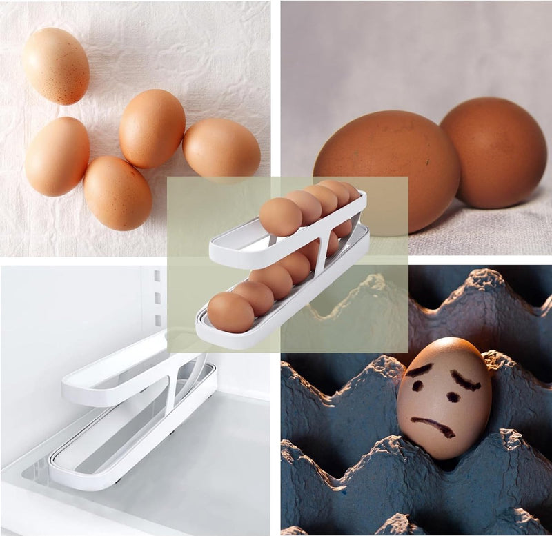 Eierhouder koelkast, automatisch rollende eierdispenser, rollende eierhouder, voor de koelkast, voor keukenkasten, koelkasten, voorraadkamers (dubbel)