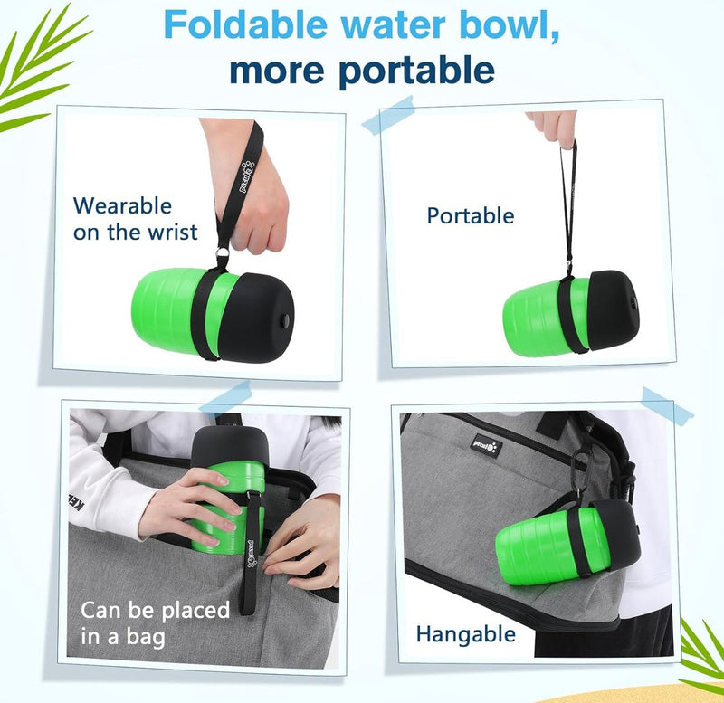 Drinkfles honden voor onderweg, hondendrinkfles, siliconen waterfles hond met opvouwbare waterschaal, hondendrinkfles voor onderweg. Huisdierdrinkbak, draagbaar, groen, M, 500 ml