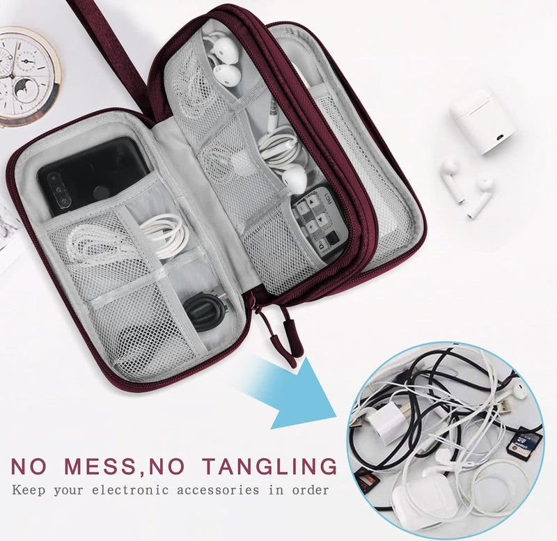 Kabeltas, organizer, kabelorganizer, tas, kabeltas, kleine kabelorganizer, dubbele kabeltas voor elektronische accessoires, USB-powerbank, SD-kaart, oplaadkabel, rood