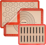 Bakmat siliconen met meting, 3-delige set, anti-aanbaklaag, siliconenmat bakken voor macaron, cake, brood, pizzamat, deegmat, uitrolmat (rood)