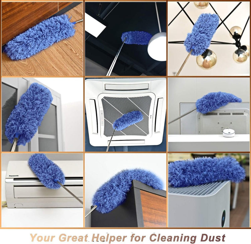 Stofdoek, telescopisch, wasbaar, 254 cm lang, uittrekbaar, stofwisser, telescoopsteel, stofborstel, telescopische handgreep, stofborstel, verwijdert moeiteloos stof en spinnenwebben, blauw