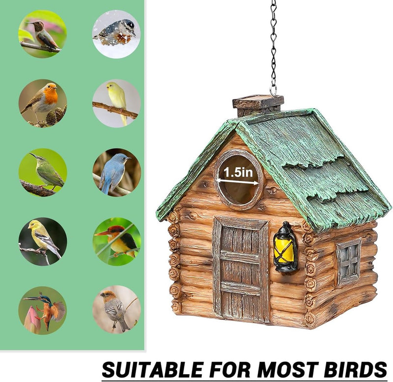 Decoratief vogelhuis, harsachtig vogelhuisje om op te hangen, buiten, vogelnestkast voor hummingbird, mezenkast met 40 mm invliegat, nesthulp, vogelhuisje voor tuin, balkon, terras (A)