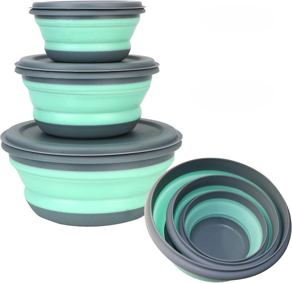 Opvouwbare kom, 3 stuks, siliconen, draagbare opvouwbare kom, campingvershouddozen, ronde vershouddoos, opvouwbare fruitslakom voor kamperen, wandelen, keuken, school buiten, 300/600/1000 ml