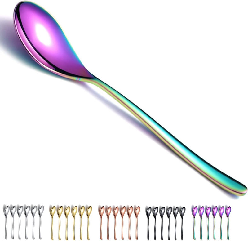Regenboog-menulepels, 20,3 cm, roestvrij staal, titanium coating, regenboogtafellepel, soeplepel, bestekset, robuust, gemakkelijk te reinigen, dessertlepel, vaatwasmachinebestendig