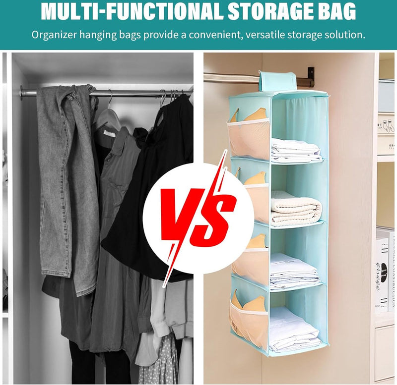 Hangorganizer, 4 compartimenten Hangplank met 12 mesh zijvakken, opvouwbaar en ruimtebesparend, hangende stoffen kast, hangende opbergkast organisator, blauw (22 x 30 x 80 cm)