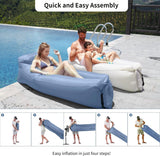 Opblaasbare ligstoel, waterdichte opblaasbare bank met draagbare rugzak, opblaasbed voor reizen, camping, zwembad (blauw)