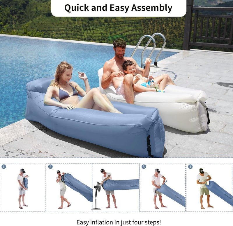 Opblaasbare ligstoel, waterdichte opblaasbare bank met draagbare rugzak, opblaasbed voor reizen, camping, zwembad (blauw)