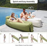 Opblaasbare ligstoel, waterdichte opblaasbare bank met draagbare rugzak, opblaasbaar bed voor reizen, camping, zwembad (groen)