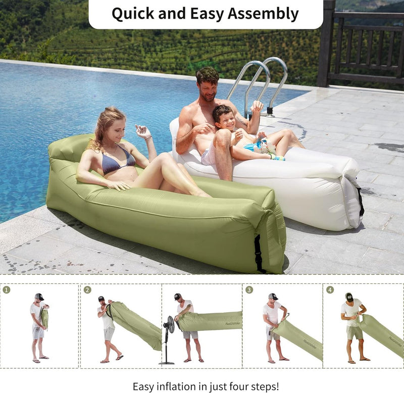 Opblaasbare ligstoel, waterdichte opblaasbare bank met draagbare rugzak, opblaasbaar bed voor reizen, camping, zwembad (groen)