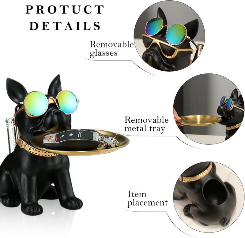 Franse bulldog-figuur, Franse bulldog dienblad, decoratie, bulldog decoratief figuur, opbergdienblad, hondendecoratie, cadeau voor woonkamer, entree, kantoor