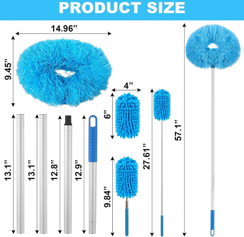 Reinigingsborstel, extra lange plumeau met 47 inch verlengstang voor reiniging, herbruikbare microvezel plumeau, plafondventilatorstofdoek voor hoge plafonds (blauw)