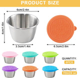 Saladecontainer, 6 x 70 ml kleine roestvrijstalen kruidencontainer, voedselopslagcontainers met deksel, dressingcontainer, herbruikbare mini-sauscontainer, snackdoos, voedselcontainerset