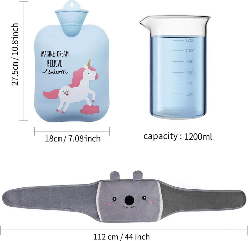 Warmwaterkruik Warmwaterkruikriem Koala rubberen warmwaterkruik met zachte taillehoes, warmwaterkruik voor nek en schouder, rug, benen, tailleverwarming (blauw)